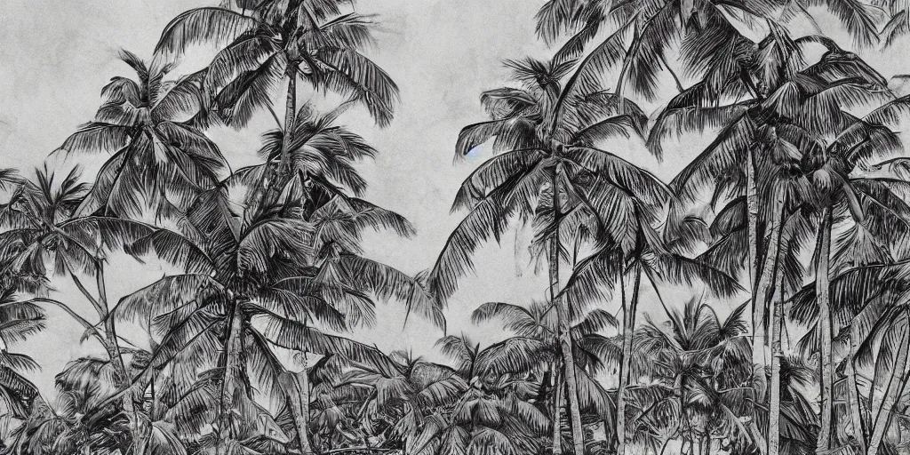 Image similar to tropical island, 8 k, high resolution, detailed charcoal drawing, beautiful hd, art nouveau, concept art, colourful, in the style of vadym meller