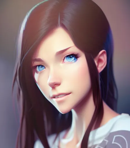 Prompt: portrait of a young woman with blue eyes, brown hair and a perfect body, wearing casual clothes, character design by charlie bowater, ross tran, artgerm, and makoto shinkai, detailed, soft lighting, rendered in octane