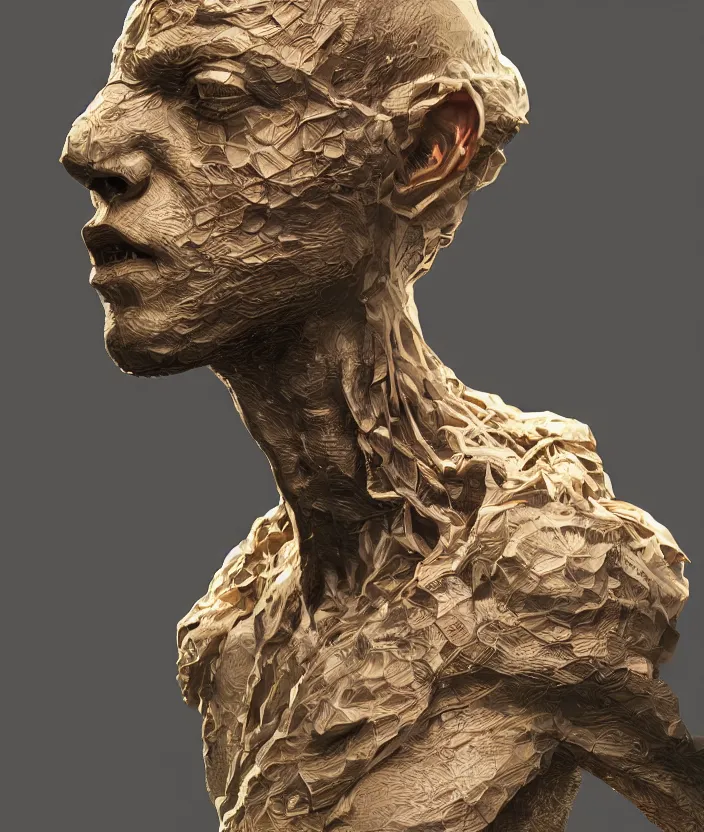 Image similar to a portrait of a stoic statue wearing clothes, aesthetic, naturel, hyper detailed, digital sculpture, trending in artstation, cinematic lighting, studio quality, smooth render, unreal engine 5 rendered, octane rendered, art style by klimt and nixeu and ian sprigger and wlop and krenz cushart