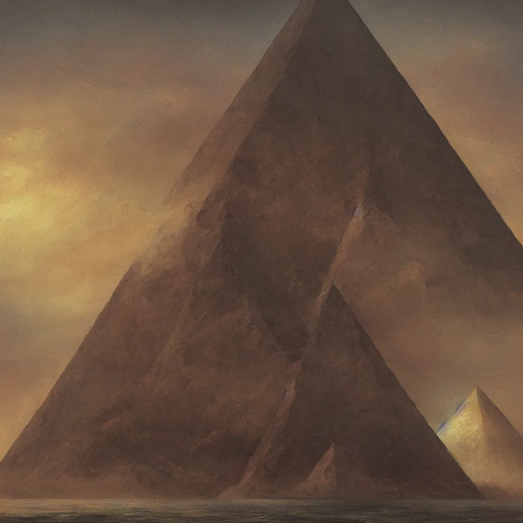 Prompt: A very beautiful painting of a dark Pyramid at Sea Leveler In style of Frederic Edwin Church and Zdzisław Beksiński,highly realistic,hyper detailed,4k,digital art,sci-fi