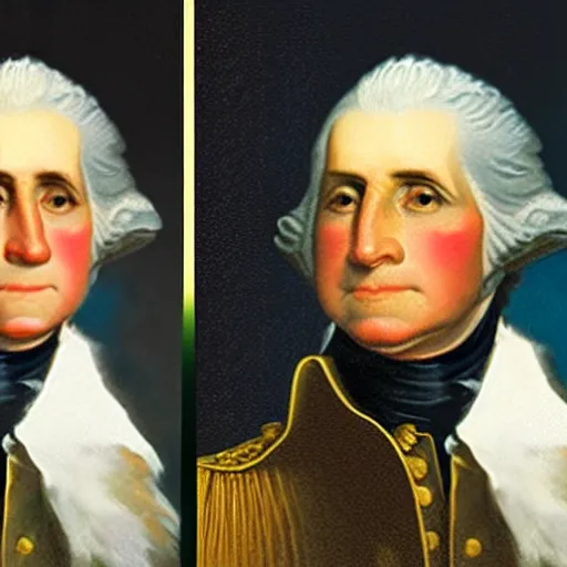 Image similar to 'before' and 'after' photos, in which the 'before' photo is of George Washington