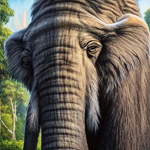 Prompt: photorealistic detailed picture, extreme, uhdr, mammoth alive again in 2 0 5 0 zoo's, fine details, highly detailed, intricate, smooth sharp focus