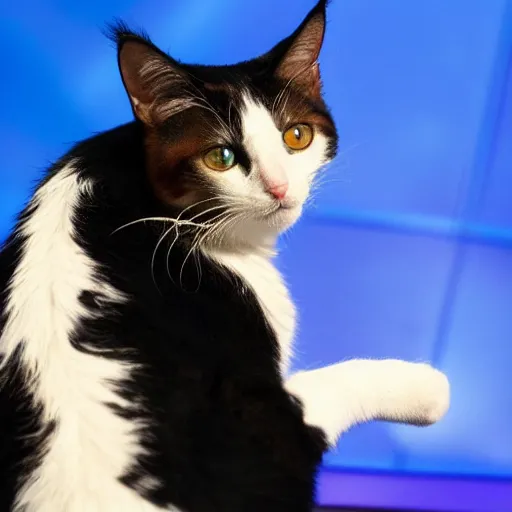 Image similar to calico cat is a contestant on the game show jeopardy and is ashamed of its low score