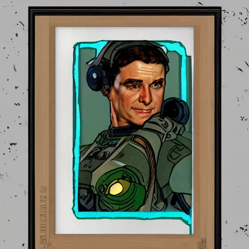 Prompt: art nouveau master chief in the style of norman rockwell