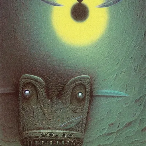 Image similar to beautiful little creature, alien bestiary by Beksinski and Studio Ghibli