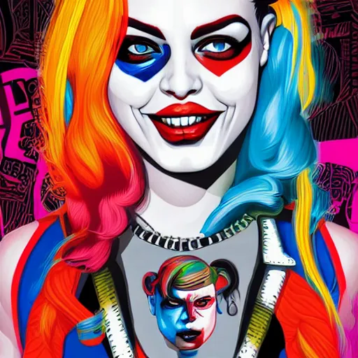 Image similar to Harley Quinn portrait by Tristan Eaton, geometric, trending dribble, behance