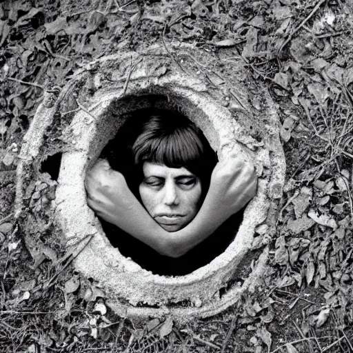 Image similar to a person laying in hole. ap photograph 1 9 7 5