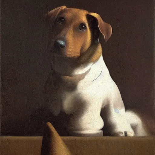 Prompt: oil in canvas of a yorkshire dog by johannes vermeer, masterpiece