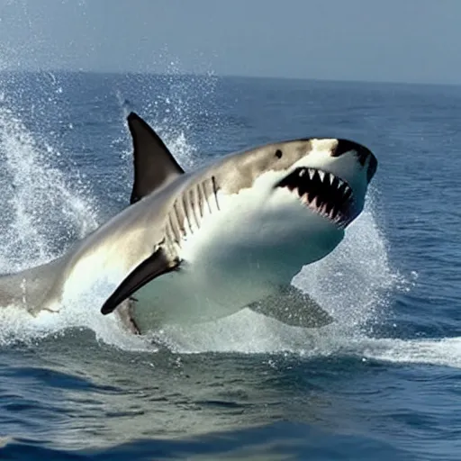 Image similar to drug - fueled great white shark on a rampage, involved with criminal activity, smarter than a human
