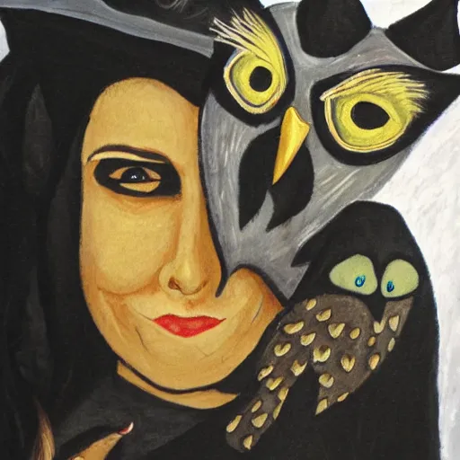 Image similar to witch with an owl mask