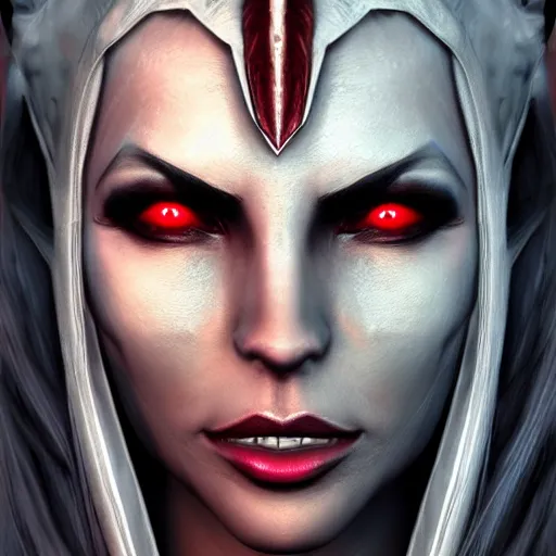 Prompt: the elder scrolls, female dunmer, dark elf, red eyes, nwah, detailed portrait, beautiful face, realistic, morrowind, landscape, detailed face, high quality, photorealistic, 8 k