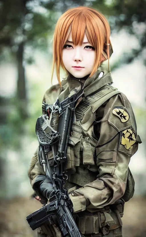 Prompt: portrait photo, highly detailed, high resolution, cosplay photo, stunning, girls frontline style, bokeh soft, 100mm, trending on instagram, by professional photographer, realistic human anatomy, real human faces, realistic military carrier, soldier clothing, modern warfare, without guns, shot with a canon, low saturation, soldier clothing