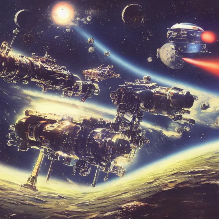 Image similar to sci-fi concept art in space by Chris Foss