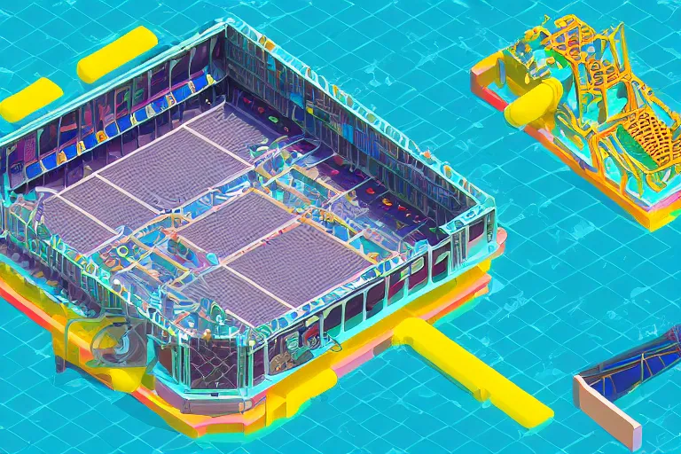 Image similar to isometric view of a multi - leveled high - tech arena floating in the sky, inspired by modern skate parks and modern chinese playgrounds in the style of splatoon, day