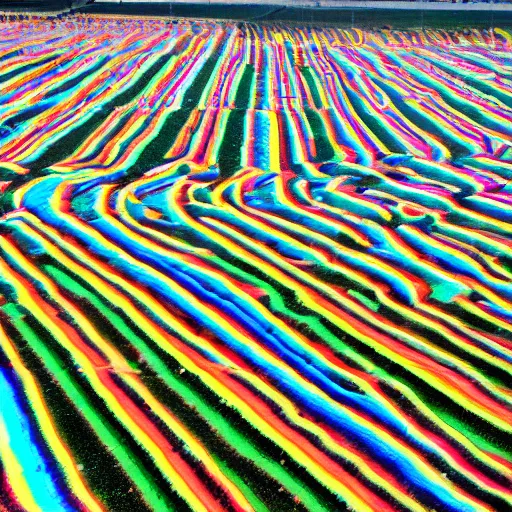 Image similar to psychedelic rainbow colored concentration camp