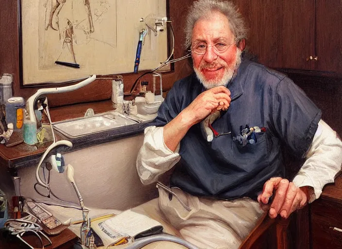 Prompt: a highly detailed portrait of a dentist, james gurney, james jean