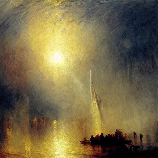 Prompt: painting by J M W Turner of a Zeppelin