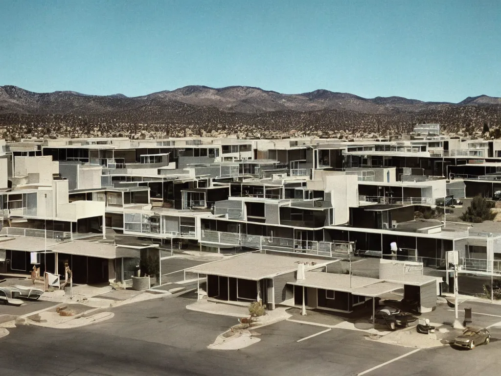 Image similar to a midcentury modern motel in reno nevada 1 9 6 7