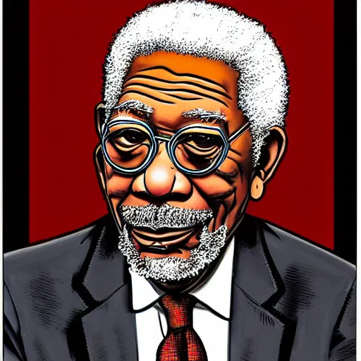 Prompt: a portrait illustration of Morgan Freeman drawn by ROBERT CRUMB