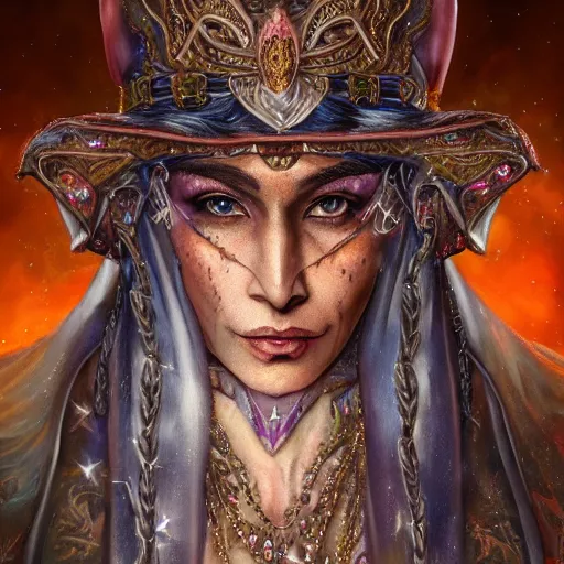 Image similar to an Artstation 3d render of Very very very very highly detailed beautiful mystic portrait of a phantom warrior with galaxy, tattoos by Anton Pieck, intricate, extremely detailed, digital painting, artstation, concept art, smooth, sharp focus, illustration, intimidating lighting, incredible art,