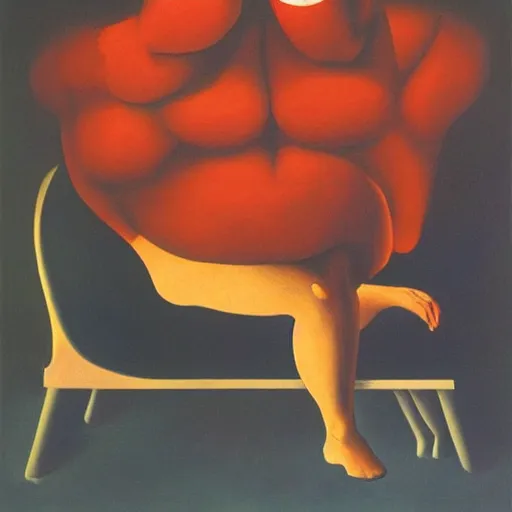 Image similar to devil boss in hell, oil painting by rene magritte and edward hopper