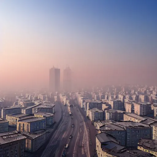 Prompt: smog over the typical russian city, photo-realistic