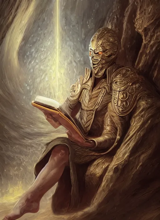 Image similar to Floating Thespian mask not being worn reading a book, Ivan Aivakovsky, Boris Vallejo, epic fantasy character art, D&D Concept Art, full length, Realistic, Regal, Refined, Detailed Digital Art, Oil Paining, Exquisite detail, post-processing, masterpiece, Cinematic Lighting, Unreal Engine, 8k, HD, Stanley Artgerm Lau, WLOP, Rossdraws, Frank Frazetta, Andrei Riabovitchev, Marc Simonetti, trending on artstation