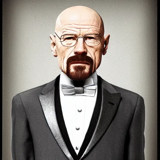 Image similar to Walter White wearing a tuxedo and top hat