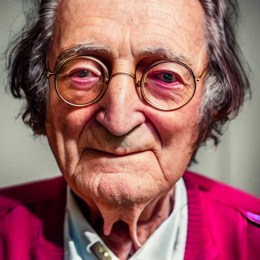 Prompt: old john lennon singer at age 9 0 years old, color ( sony a 7 r iv, symmetric balance, polarizing filter, photolab, lightroom, 4 k, dolby vision, photography award ), vogue, perfect face, movie poster