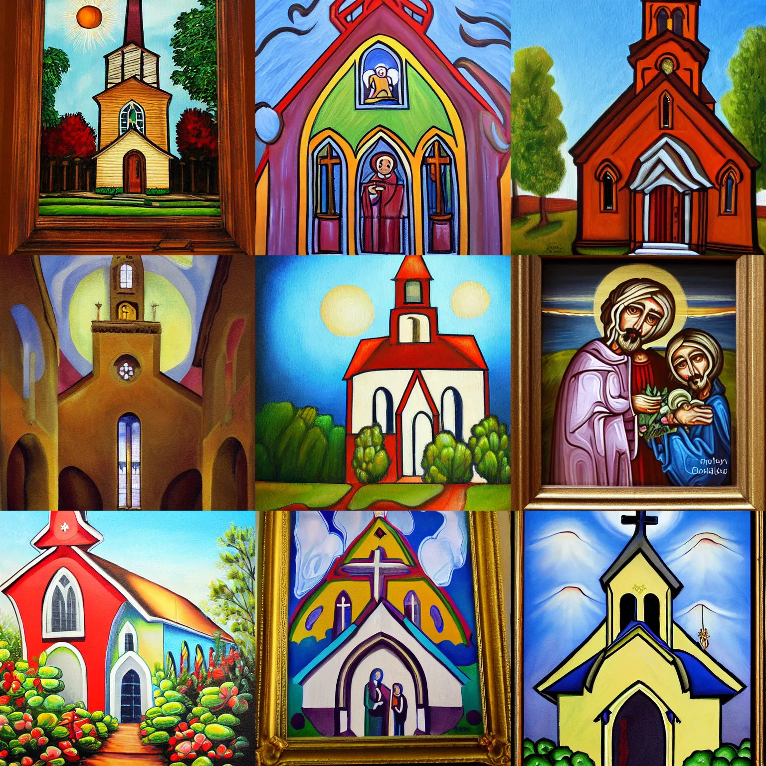 Prompt: church painting, lowbrow art