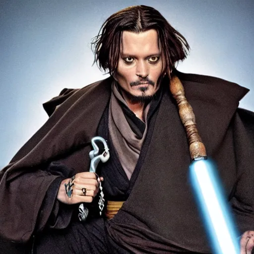 Prompt: Johnny Depp as a Jedi Master