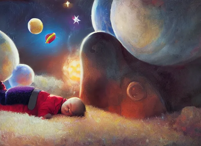 Image similar to toddler elon musk lying on a shaggy rug playing with his space rockets, realistic oil painting, beautiful soft lighting, istvan sandorfi