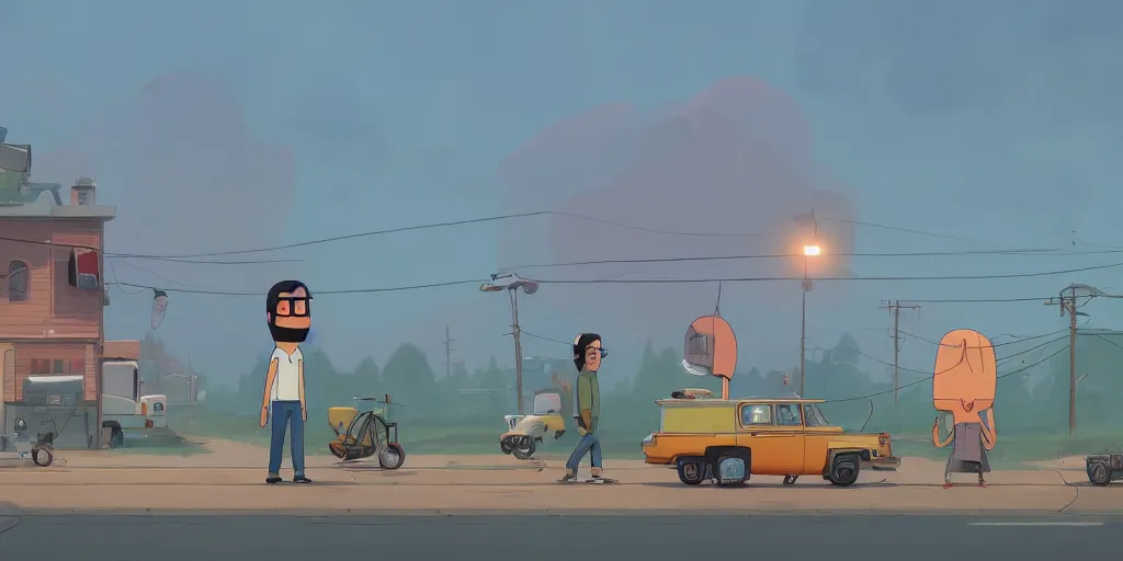 Image similar to bobs burgers by Goro Fujita and Simon Stalenhag , 8k, trending on artstation, hyper detailed, cinematic