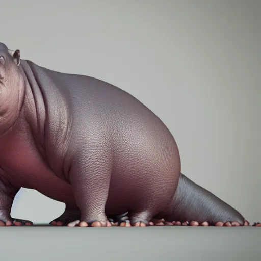 Image similar to a baby hippo lives in a cozy house. it likes to sit on the sofar and watch tv. digital art. 3 d render, photorealistic, hyper realistic, imax 7 0 mm, ue 5, octane.