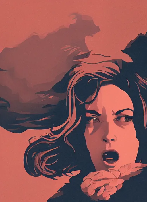 Prompt: Twin Peaks movie poster artwork by Michael Whelan and Tomer Hanuka, Rendering of Laura Palmer screaming, from a scene from Twin Peaks, clean, full of detail, Matte painting, trending on artstation and unreal engine