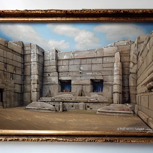 Image similar to painting of a scifi ancient civilzation victorian, brutalist architecture