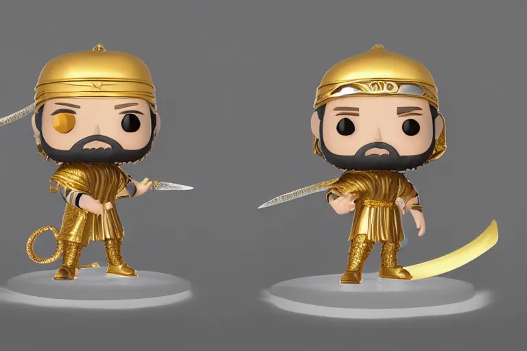 Prompt: an ultra detailed picture of the prophet mohammed as a funko pop, wearing bright gold armor and holding huge flaming longsword blessed by god, epic anime fantasy, 8 k, volumetric lighting, smooth, highly detailed, digital illustration, art by kentaro miura and akira toriyama and albert bierstadt and greg rutkowsi, artstation