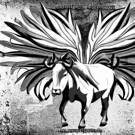 Image similar to white bull with wings, fantasy style