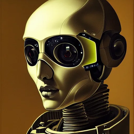 Prompt: a futuristic robot artist portrait by caravaggio, dark, detailed, intricate, extreme details, cinematic