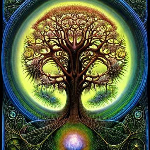 Prompt: tree of life by roger dean and andrew ferez, art forms of nature by ernst haeckel, divine chaos engine, symbolist, visionary, art nouveau, organic fractal structures, surreality, detailed, realistic, ultrasharp