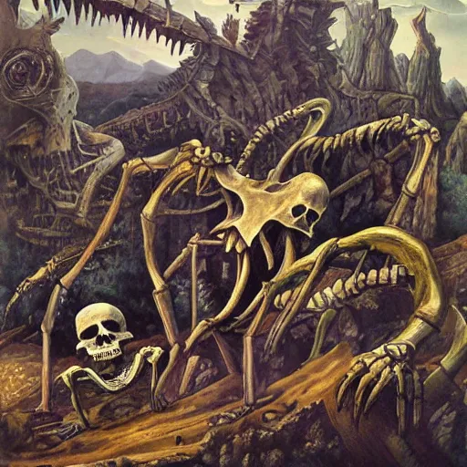 Prompt: Giant skeleton destroying kingdom, detailed art, surrealistic