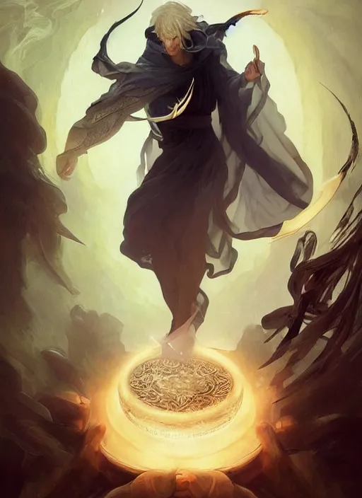 Image similar to character concept portrait of an attractive young Spanish wizard conjuring a violent void spell, a floating iridescent spell book in the center, intricate, elegant, digital painting, concept art, smooth, sharp focus, illustration, from Metal Gear, by Ruan Jia and Mandy Jurgens and William-Adolphe Bouguereau, Artgerm