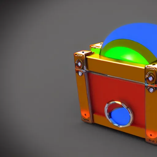 Image similar to cinema 4d colorful render, giant glowing nuclear battery core inside of a mechanical android chest