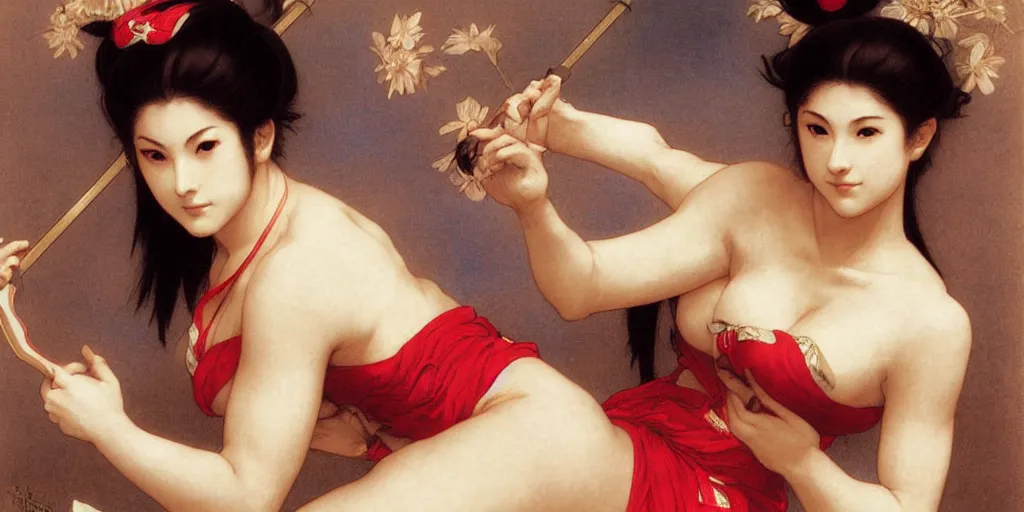 Image similar to mai shiranui, by bouguereau