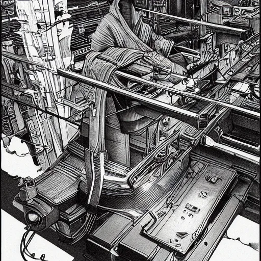 Prompt: Digital portrait of a Ghost in the machine by francois Schuiten, cyberpunk, impressive perspective, masterpiece