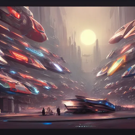 Image similar to busy sci - fi fleet market by pu hua, artstation contest winner