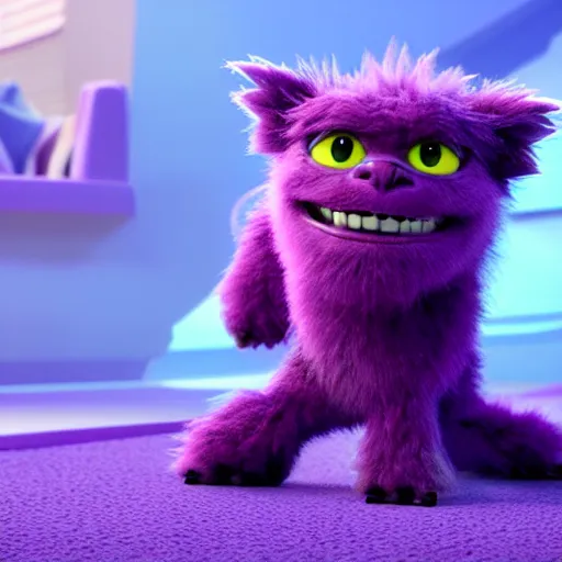 Prompt: a fluffy purple monster, very cute and adorable, pixar, octane render