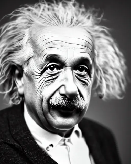 Image similar to A realistic photo of Albert Einstein, bokeh, 90mm, f/1.4