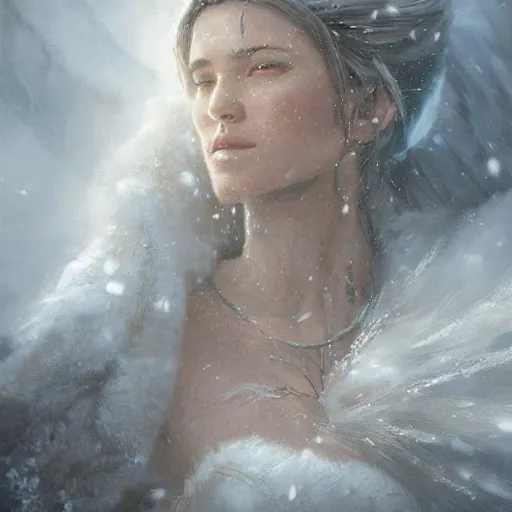 Prompt: a beautiful portrait of the goddess of winter by Greg Rutkowski and Raymond Swanland, Trending on Artstation, ultra realistic digital art