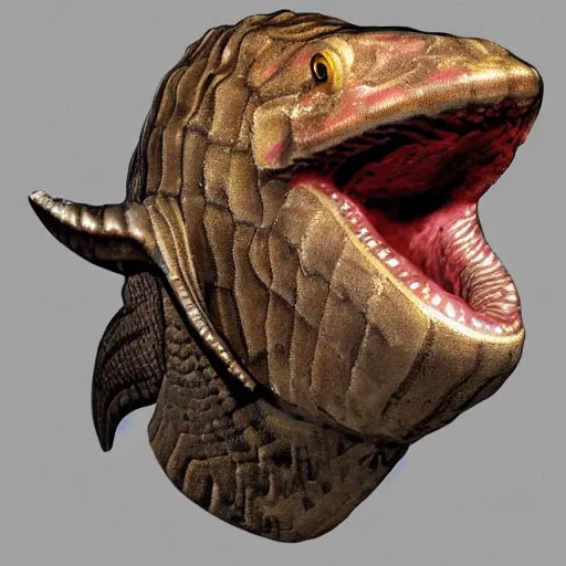 Image similar to detailed bust portrait of a noble fantasy humanoid moray eel warrior. bestiary illustration